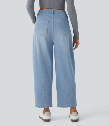 FlexMid Rise Pockets Barrel Leg Casual Jeans