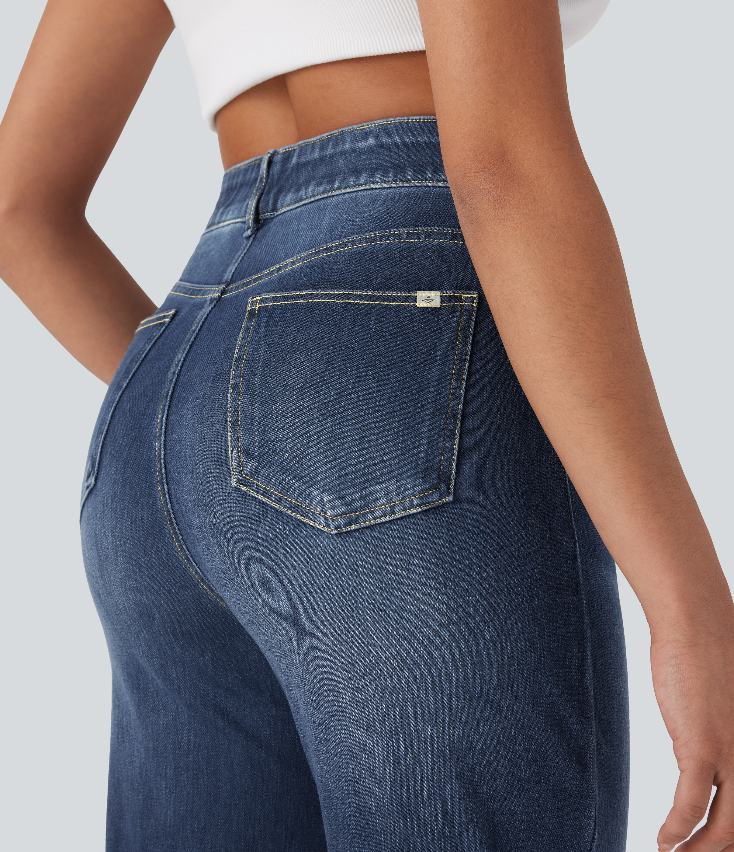 FlexHigh Waisted Pockets Straight Leg Washed Casual Jeans