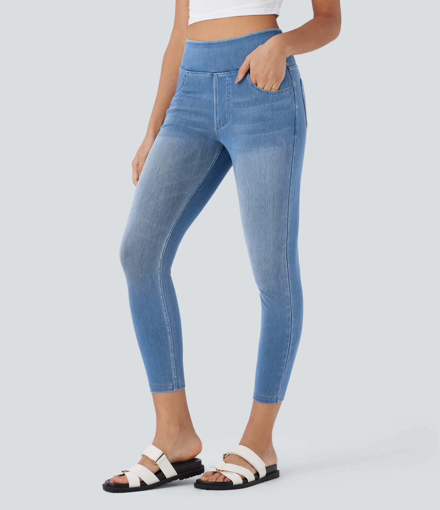 FlexHigh Waisted Pockets Denim Casual Leggings