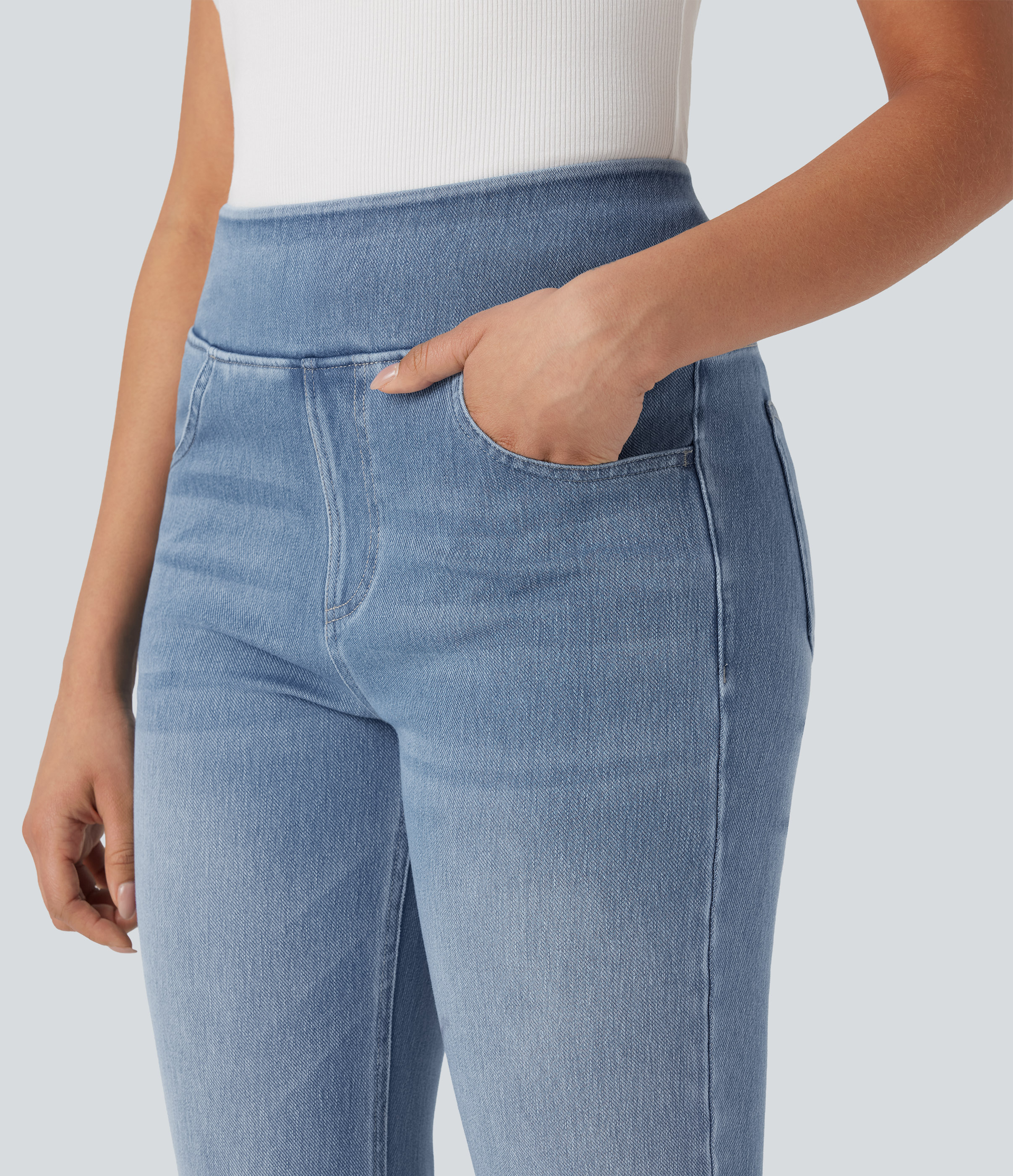 FlexHigh Waisted Washed Casual Bootcut Jeans with Pockets