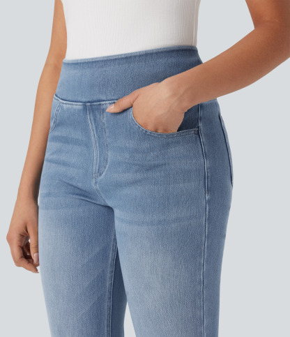 FlexHigh Waisted Washed Casual Bootcut Jeans with Pockets