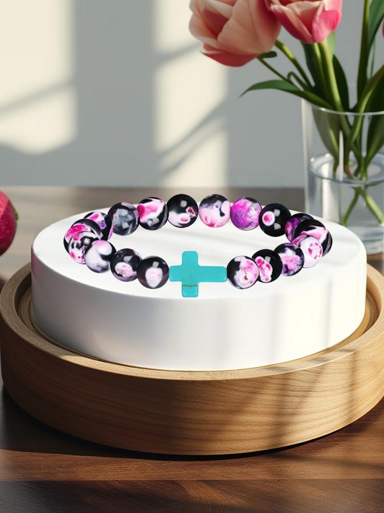 1PC Christian Christmas Gift Idea - Blue Cross Charm Bible Verse Bracelet for Bible Study, Baptism Gift for Teens, Women, Men | Inspirational Faith Jewelry