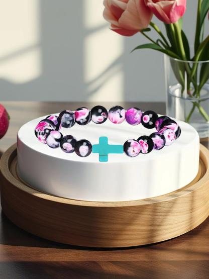 1PC Christian Christmas Gift Idea - Blue Cross Charm Bible Verse Bracelet for Bible Study, Baptism Gift for Teens, Women, Men | Inspirational Faith Jewelry