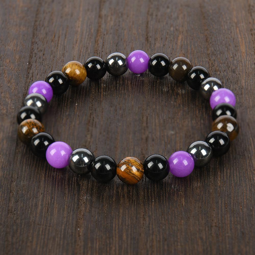 1pc Natural Tiger Eye & Amethyst Beaded Bracelet, Elastic Protection Crystal Bracelet For Men And Women, Unscented Solid Jewelry Gift