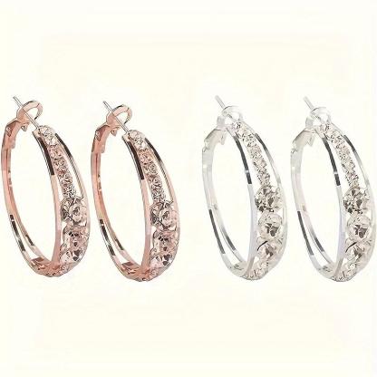 Delicate Round Earrings - Large, Dazzling, Elegant Jewelry Accessory For Everyday, Party Occasions, Alloy Material, No Plating, Perfect Gift Modern Glamour Clean