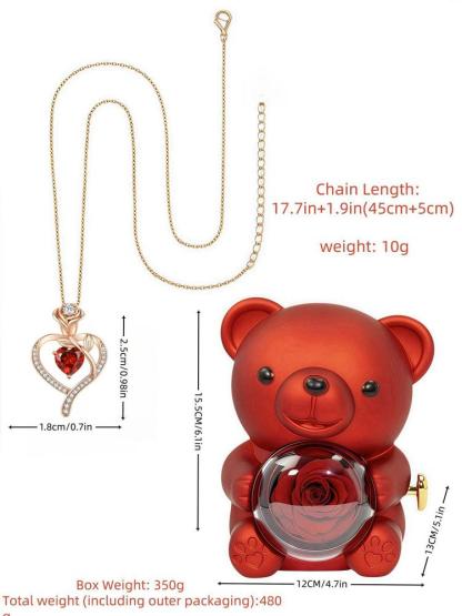 Heart Jewelry Set with Bear & Rose Gift Box, Including Heart Pendant Necklace & Ring & Earrings & Bracelet, Fashion Jewelry for Party, Daily Decor, Trendy All-match & Exquisite Jewelry for Birthday Gift, Mother's Day Gift