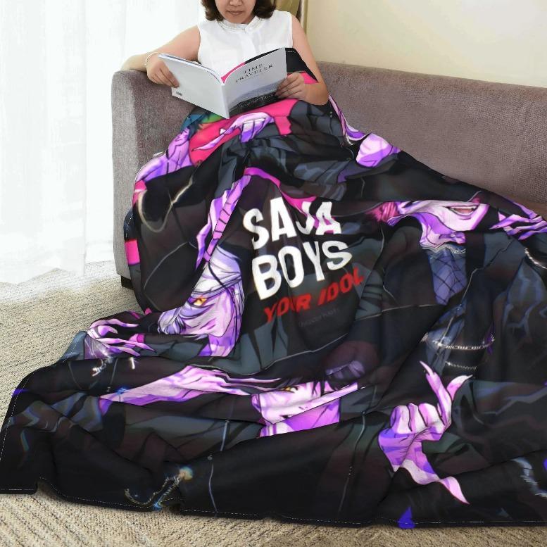 KPop Demon Hunters Anime Flannel Blankets Winter Soft Bedding Throws For Kids Outdoor Graphic Bedspread Sofa Bed Covergift For Men & Women, Halloween