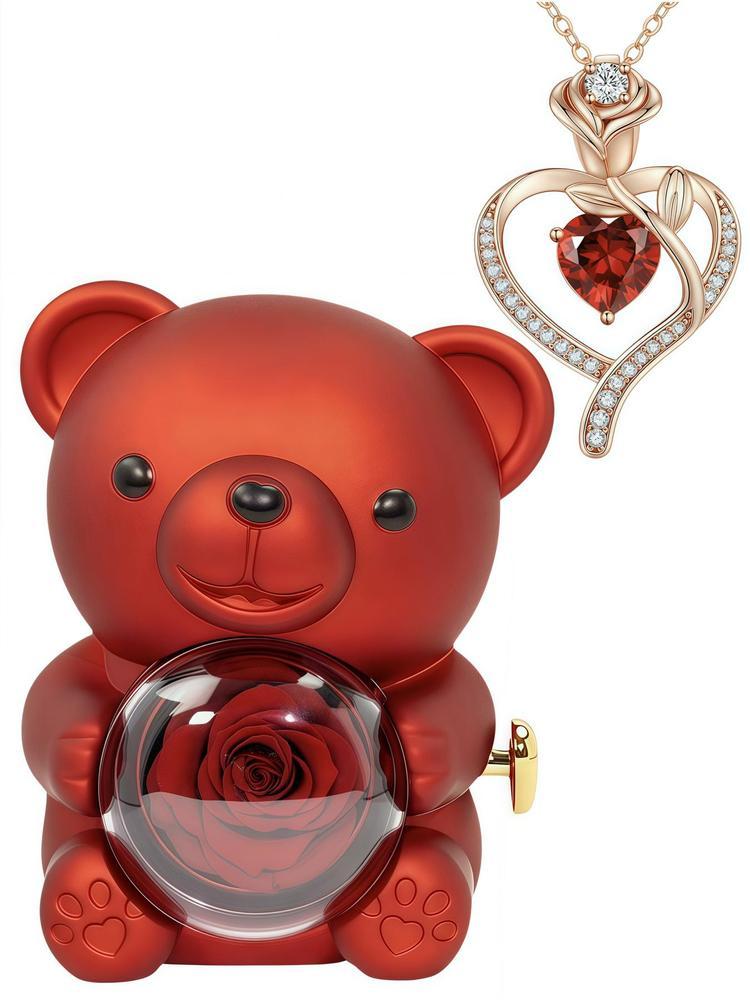 Heart Jewelry Set with Bear & Rose Gift Box, Including Heart Pendant Necklace & Ring & Earrings & Bracelet, Fashion Jewelry for Party, Daily Decor, Trendy All-match & Exquisite Jewelry for Birthday Gift, Mother's Day Gift