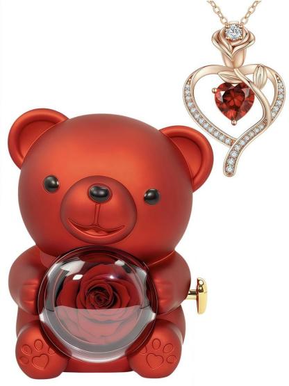 Heart Jewelry Set with Bear & Rose Gift Box, Including Heart Pendant Necklace & Ring & Earrings & Bracelet, Fashion Jewelry for Party, Daily Decor, Trendy All-match & Exquisite Jewelry for Birthday Gift, Mother's Day Gift