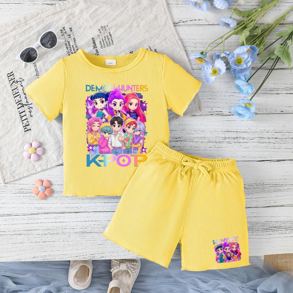Toddler Girls Outfit Purple Graphic Print Short Sleeve T-Shirt & Shorts Set for Spring Summer Fall Casual Wear