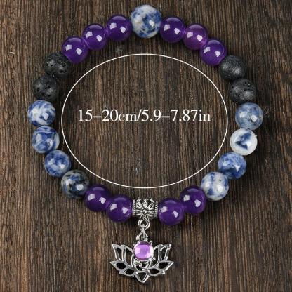 ARPURRAINA Beaded Bangle With Yoga Lotus Charm Natural Stone Crystal Jewelry Blue Bracelet Elastic Band Chakra Protection Encouragement Gift
