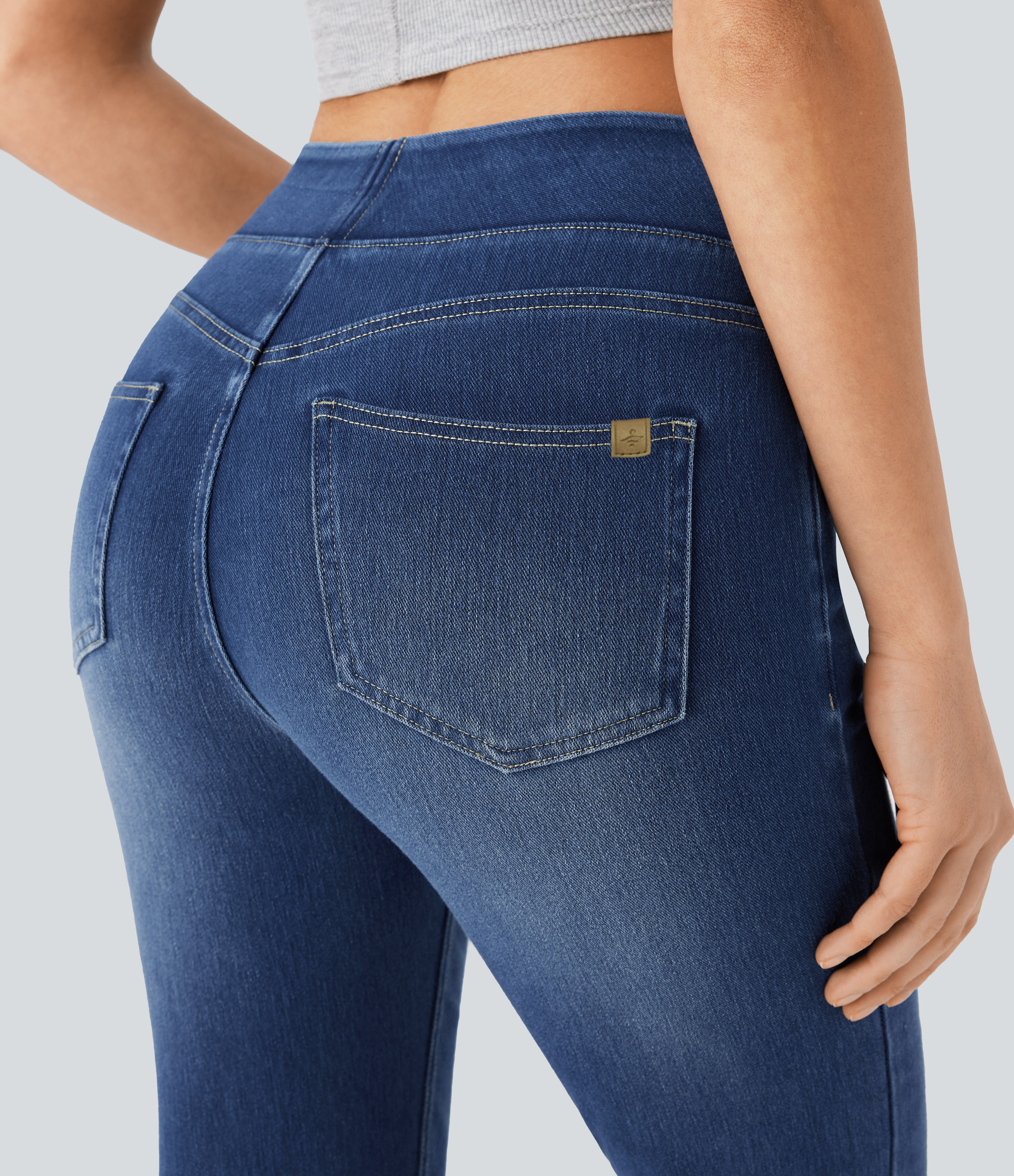 FlexHigh Waisted Pockets Washed Casual Bootcut Jeans