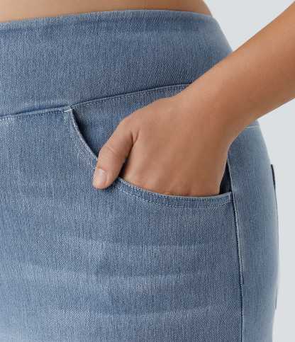 FlexHigh Waisted Pockets Baggy Wide Leg Washed Casual Plus Size Jeans