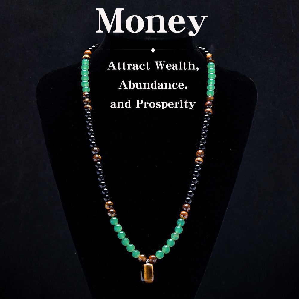 ARPURRAINA Money Attraction Necklace With GreenAventurine & Tiger Eye  Pendant Healing Crystal Stone ,Anniversary, Vacation &Theme Parties Jewelry Charms Abundance Crystal bracelet,Long Chain,Sweater chain,Ideal Gift Jewelry for Men and Women