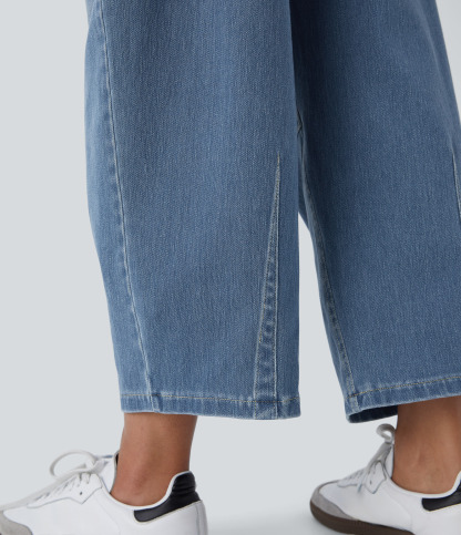 FlexMid Rise Pockets Barrel Leg Casual Jeans