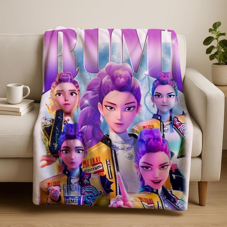 Cute Kpop Demon Hunters Blanket, Kpop Fun Gift, Anime Lovers Gift,2025 Anime Flannel Throw, Gift For Huntrix Fans,Huntrix Inspired Blanket,Zoey,Mira,Rumi,Huntrix,Sajaboys,Gift For Kids, Gift For Men & Women, K-POP Demon Hunters Merch