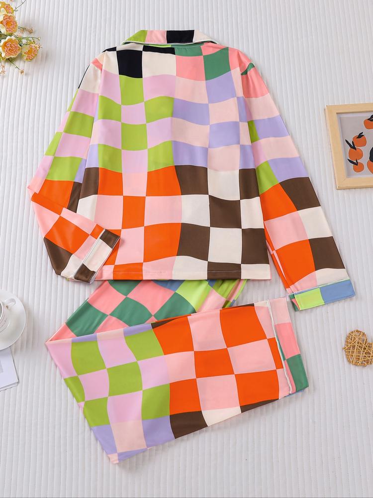 Women's Plaid Pajama Set, Holiday Party Sleepwear, Soft Shirt Collar Top & Elastic Pants, Casual Home Wear, Fall Winter Fashion