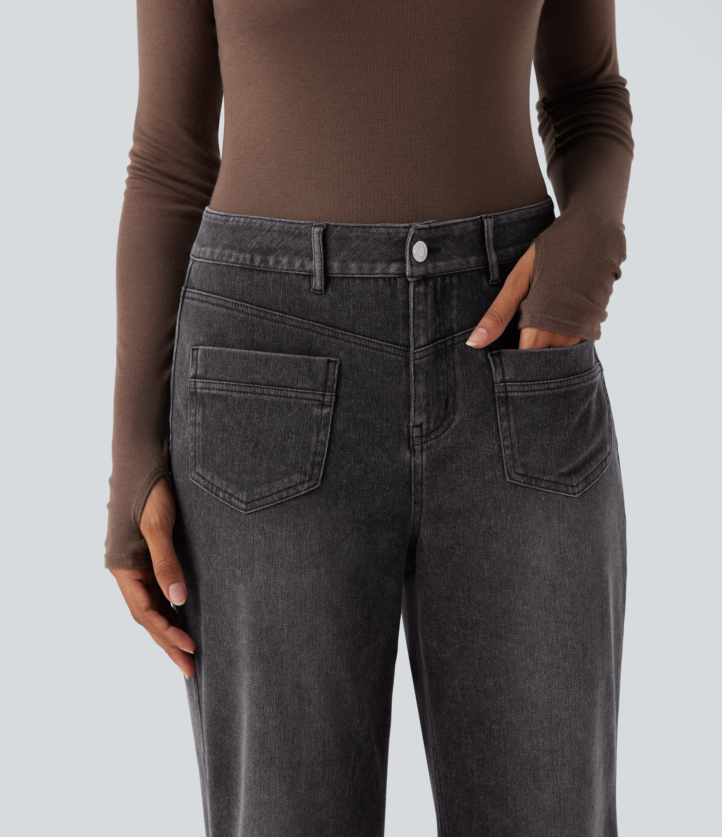 FlexMid Rise Straight Leg Casual Jeans with Pockets