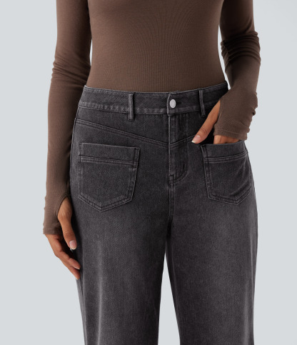 FlexMid Rise Straight Leg Casual Jeans with Pockets