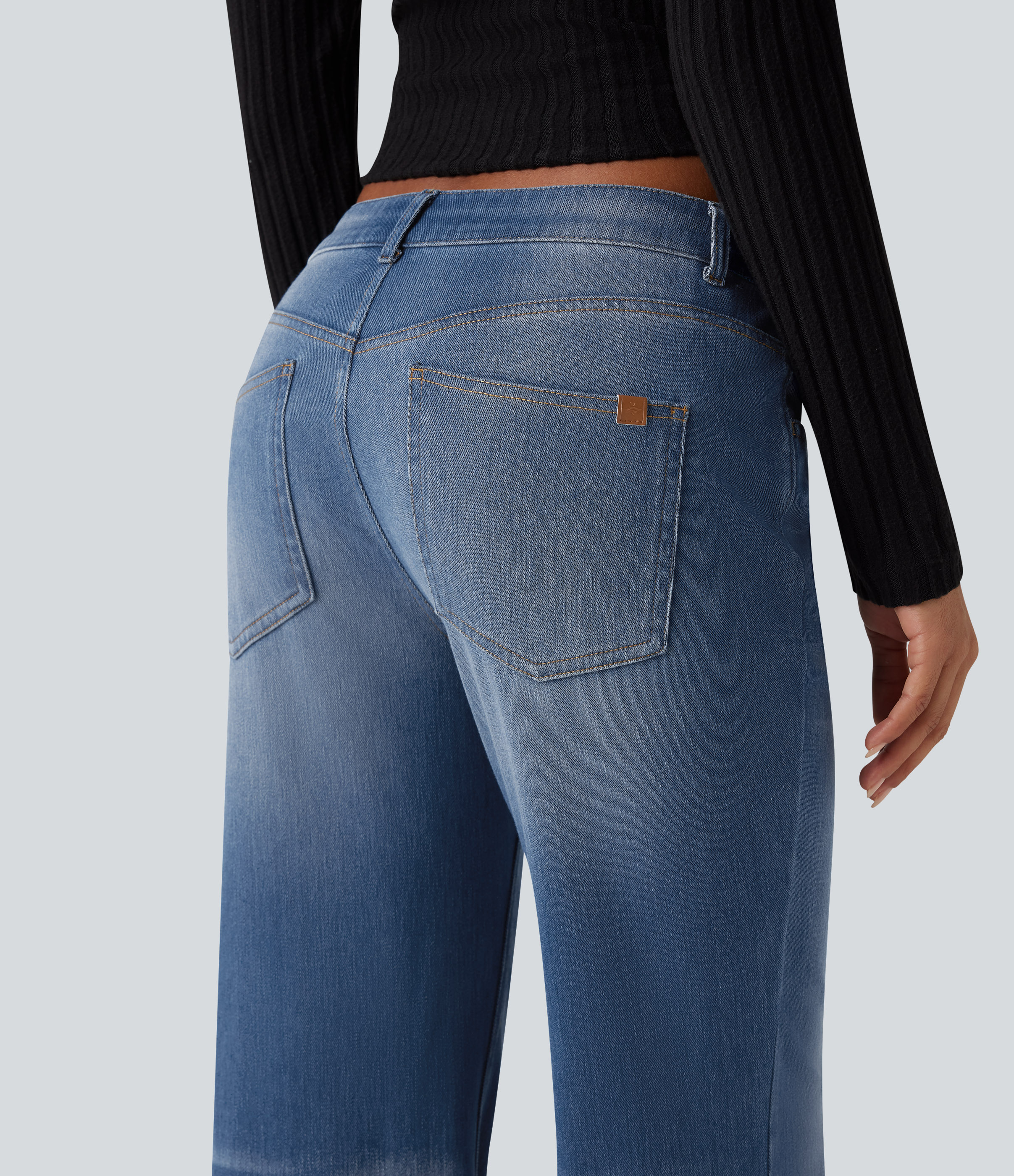 FlexLow Rise Flare Washed Casual Jeans with Pockets