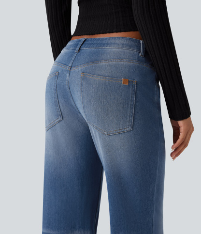 FlexLow Rise Flare Washed Casual Jeans with Pockets