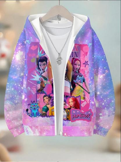 Girls Kpop Demon Hunters Hoodie, Casual Spring & Fall Sportswear, Durable Outdoor Activity Wear, Perfect Christmas Gift