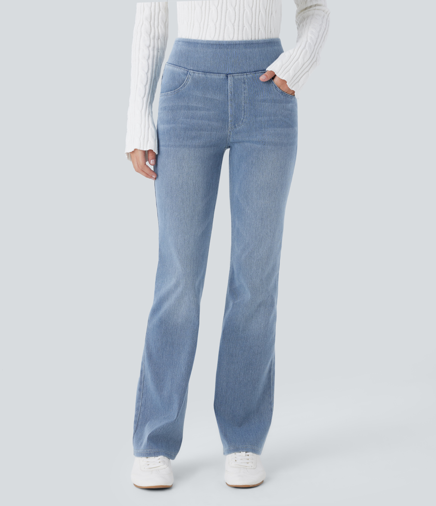 FlexHigh Waisted Pockets Washed Casual Bootcut Jeans