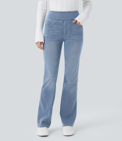 FlexHigh Waisted Pockets Washed Casual Bootcut Jeans