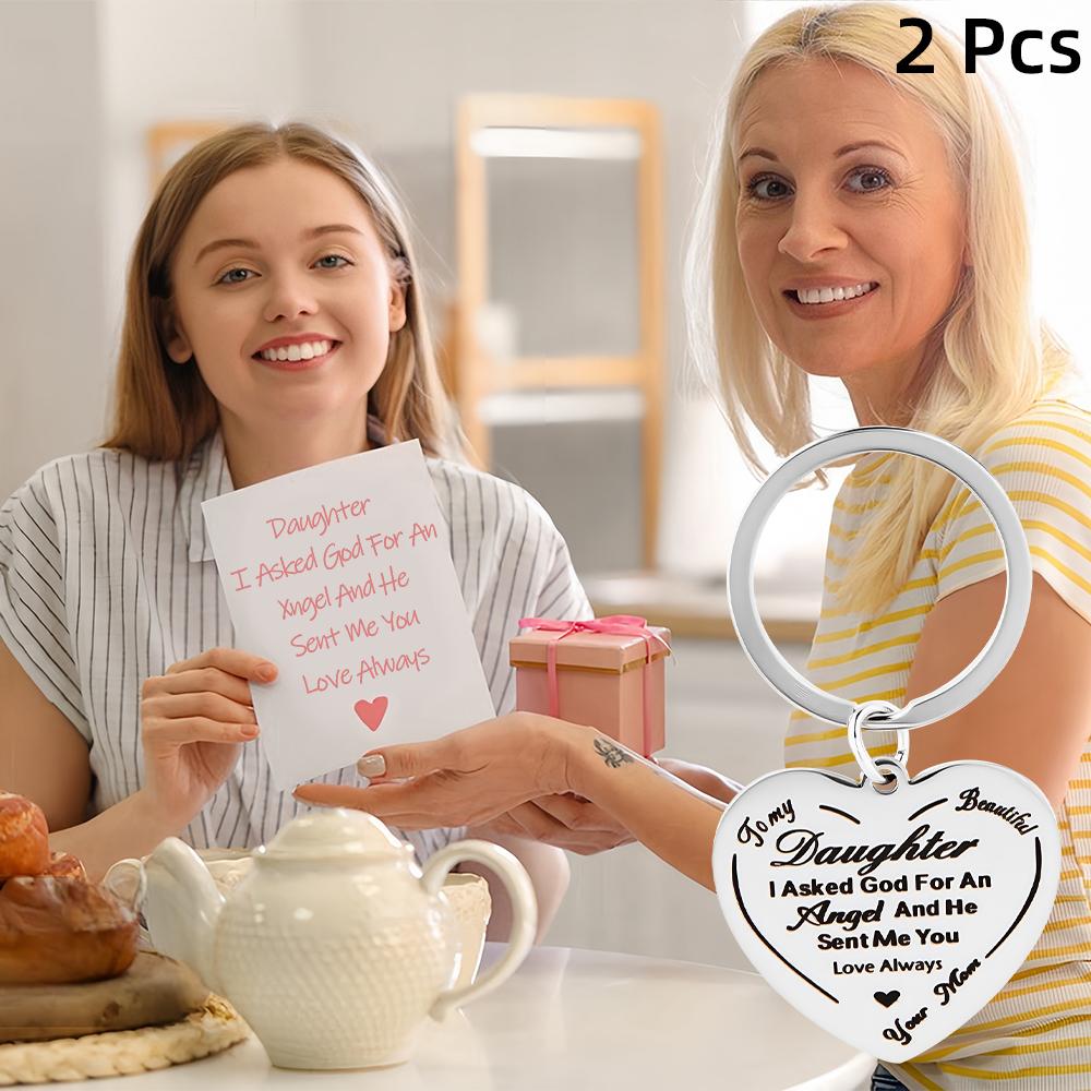 2 pcs Stainless Steel Keychain Key Rings With 'To My Daughter', Perfect Gift For New Year, Christmas Gift, Perfect Gift For Loved Ones Charm Blessing Angel