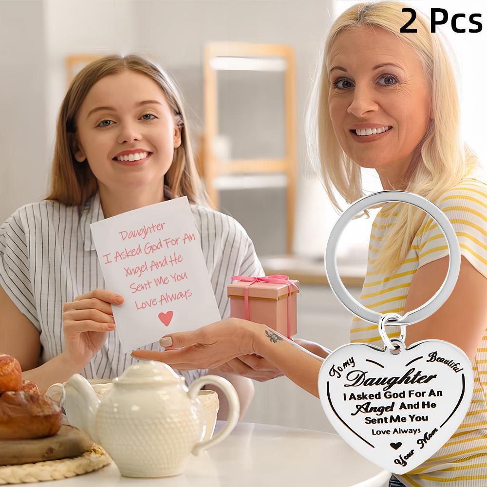 2 pcs Stainless Steel Keychain Key Rings With 'To My Daughter', Perfect Gift For New Year, Christmas Gift, Perfect Gift For Loved Ones Charm Blessing Angel