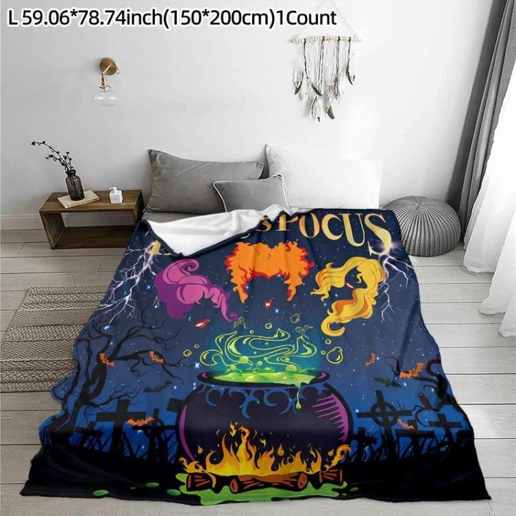 Hocus Pocus Themed Flannel Blanket, 1 Count Soft Washable Throw Blanket, Bedding Supplies For Home Office Travel Camping, Man Women Gift, Halloween