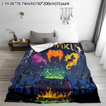 Hocus Pocus Themed Flannel Blanket, 1 Count Soft Washable Throw Blanket, Bedding Supplies For Home Office Travel Camping, Man Women Gift, Halloween