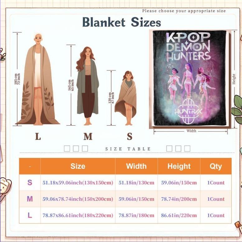 KPOP Demon Hunters Throw Blanket – Super Soft Flannel Fleece Blanket, Cozy Warm Lightweight Plush Blanket Perfect for Halloween Party, Christmas Gifts, Holiday Decorations, Anime Fans, Sofa Couch Bed Travel, Festival Vibes and Seasonal Home Décor