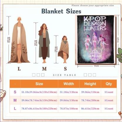 KPOP Demon Hunters Throw Blanket – Super Soft Flannel Fleece Blanket, Cozy Warm Lightweight Plush Blanket Perfect for Halloween Party, Christmas Gifts, Holiday Decorations, Anime Fans, Sofa Couch Bed Travel, Festival Vibes and Seasonal Home Décor