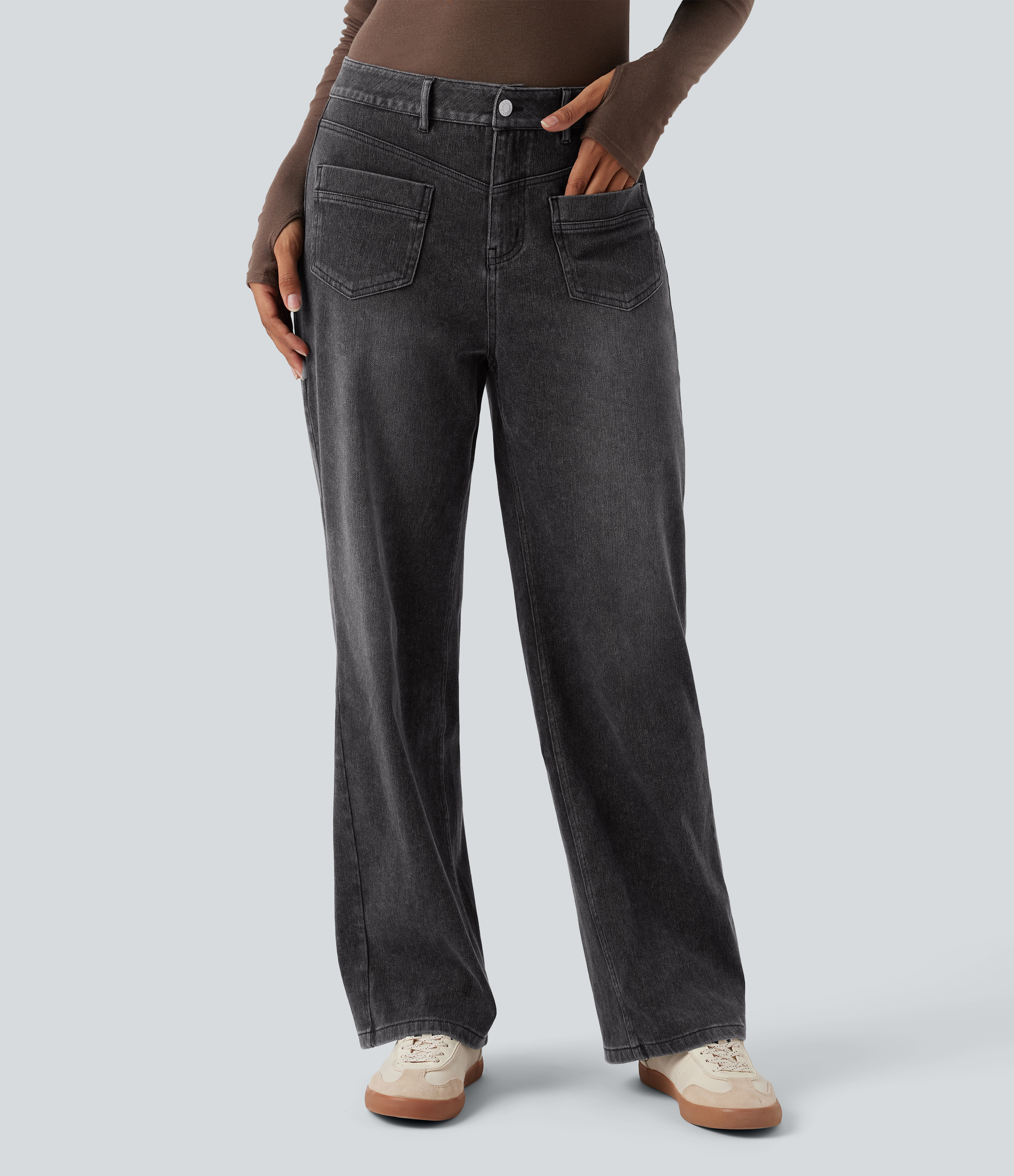 FlexMid Rise Straight Leg Casual Jeans with Pockets