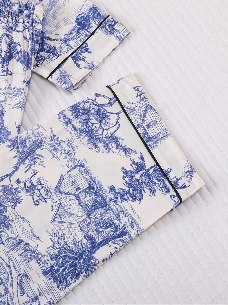 Women's 2-Piece Pajama Set, Leopard Print, Long Sleeve Button-Down Top & Elastic Pants, Casual Fall Winter Sleepwear