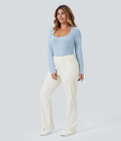 FlexHigh Waisted Pockets Straight Leg Washed Casual Plus Size Jeans