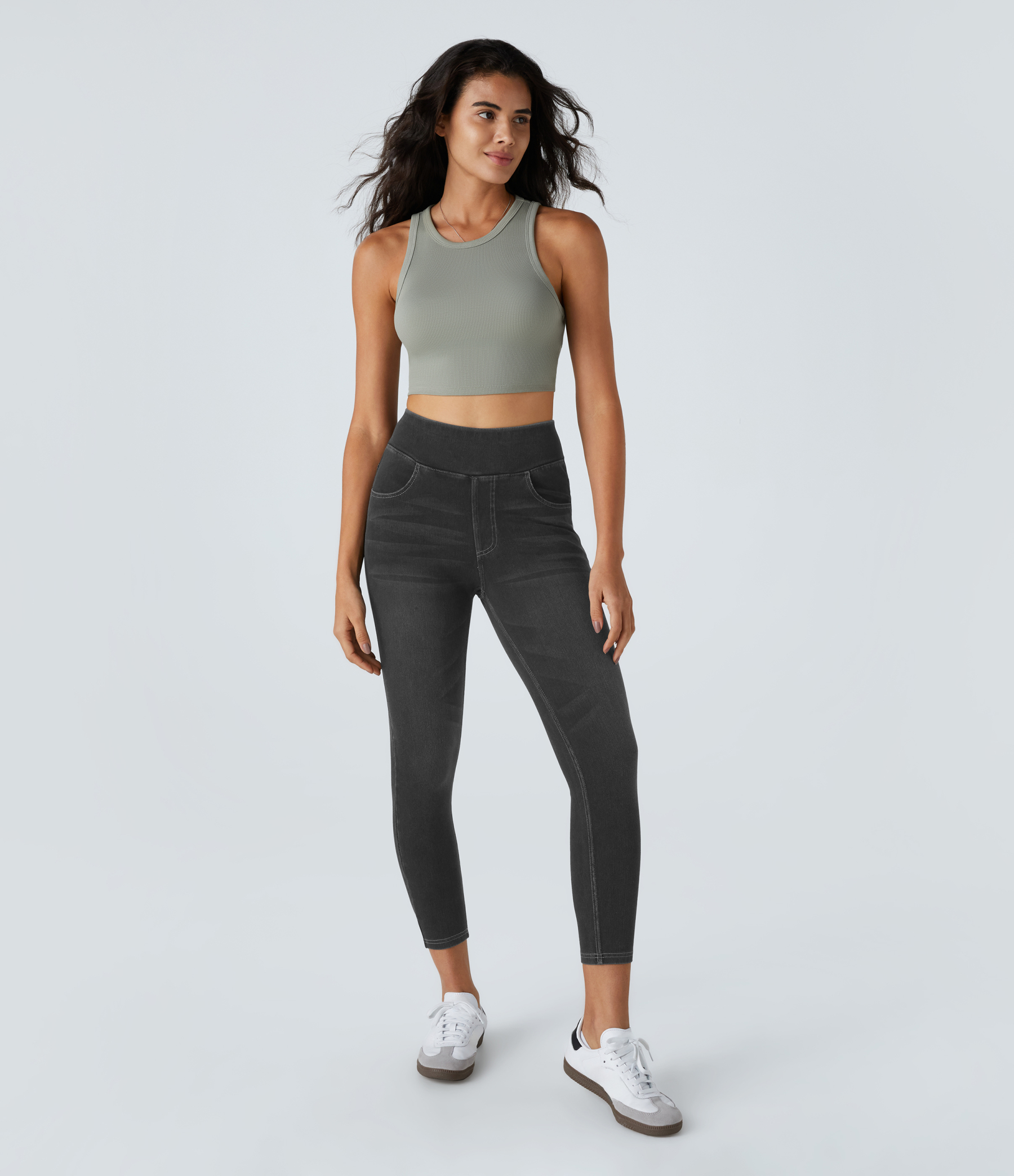 FlexHigh Waisted Pockets Denim Casual Leggings