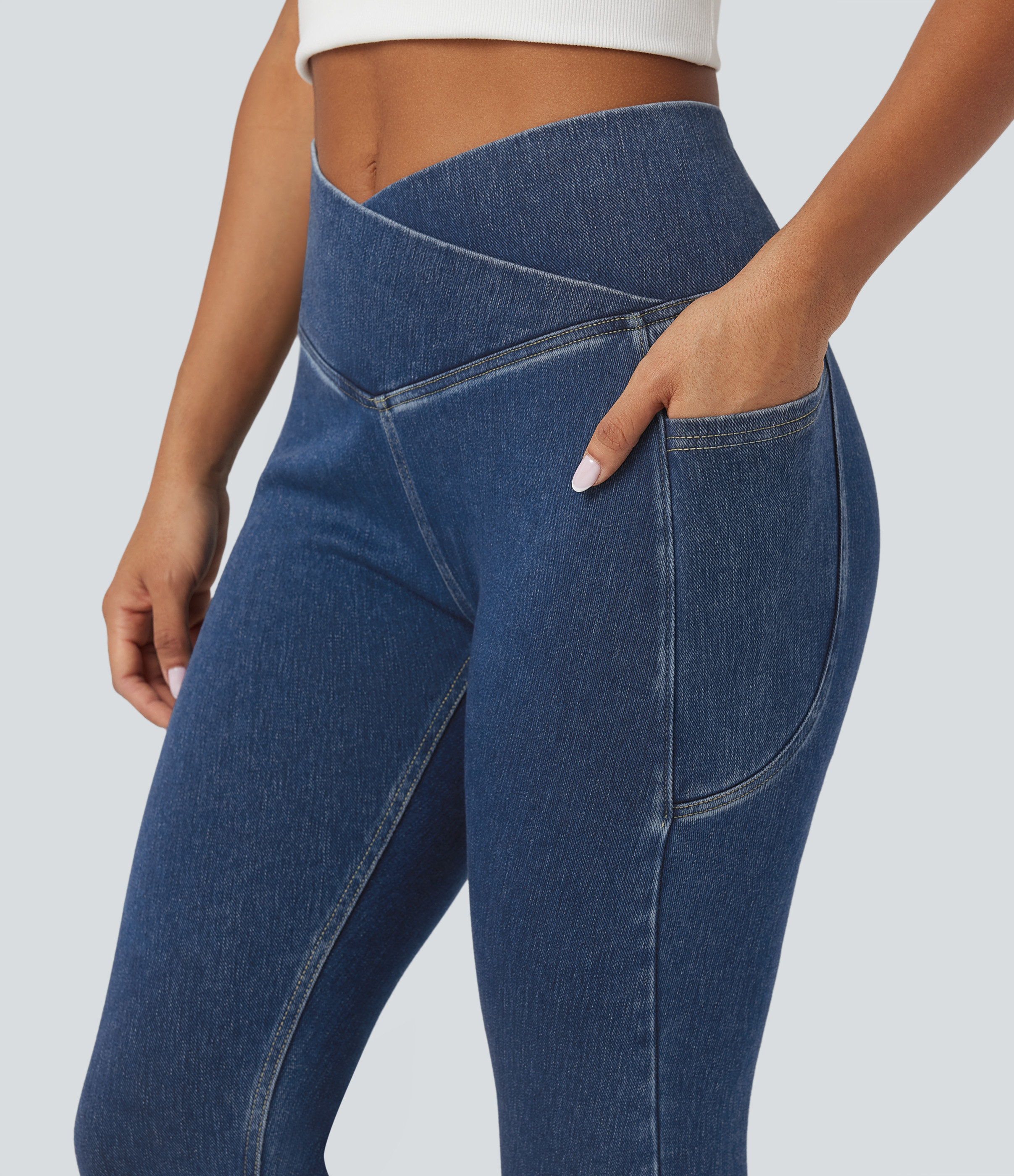 FlexCrossover Pocket Washed Denim Work Leggings