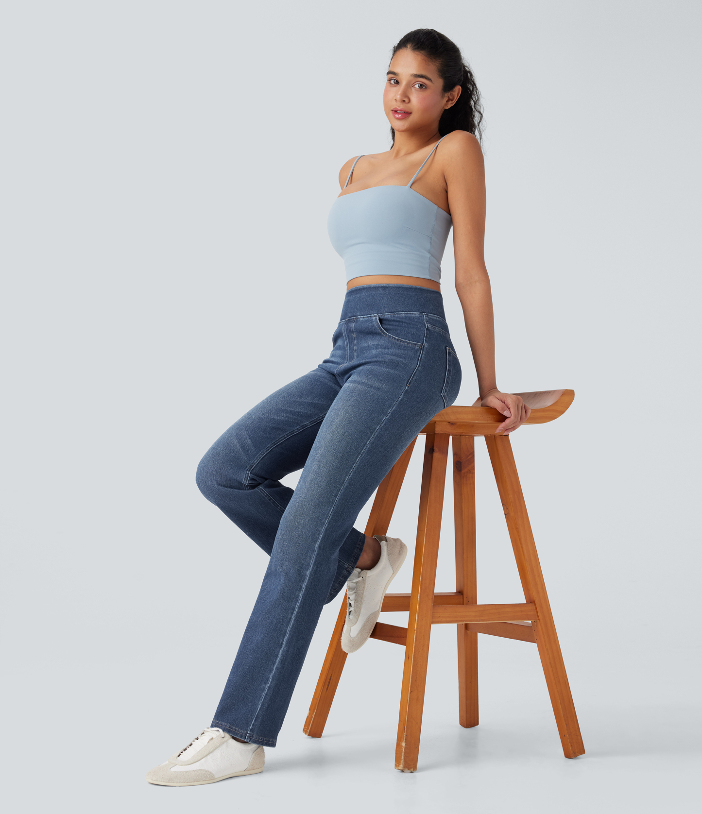 FlexHigh Waisted Washed Casual Bootcut Jeans with Pockets