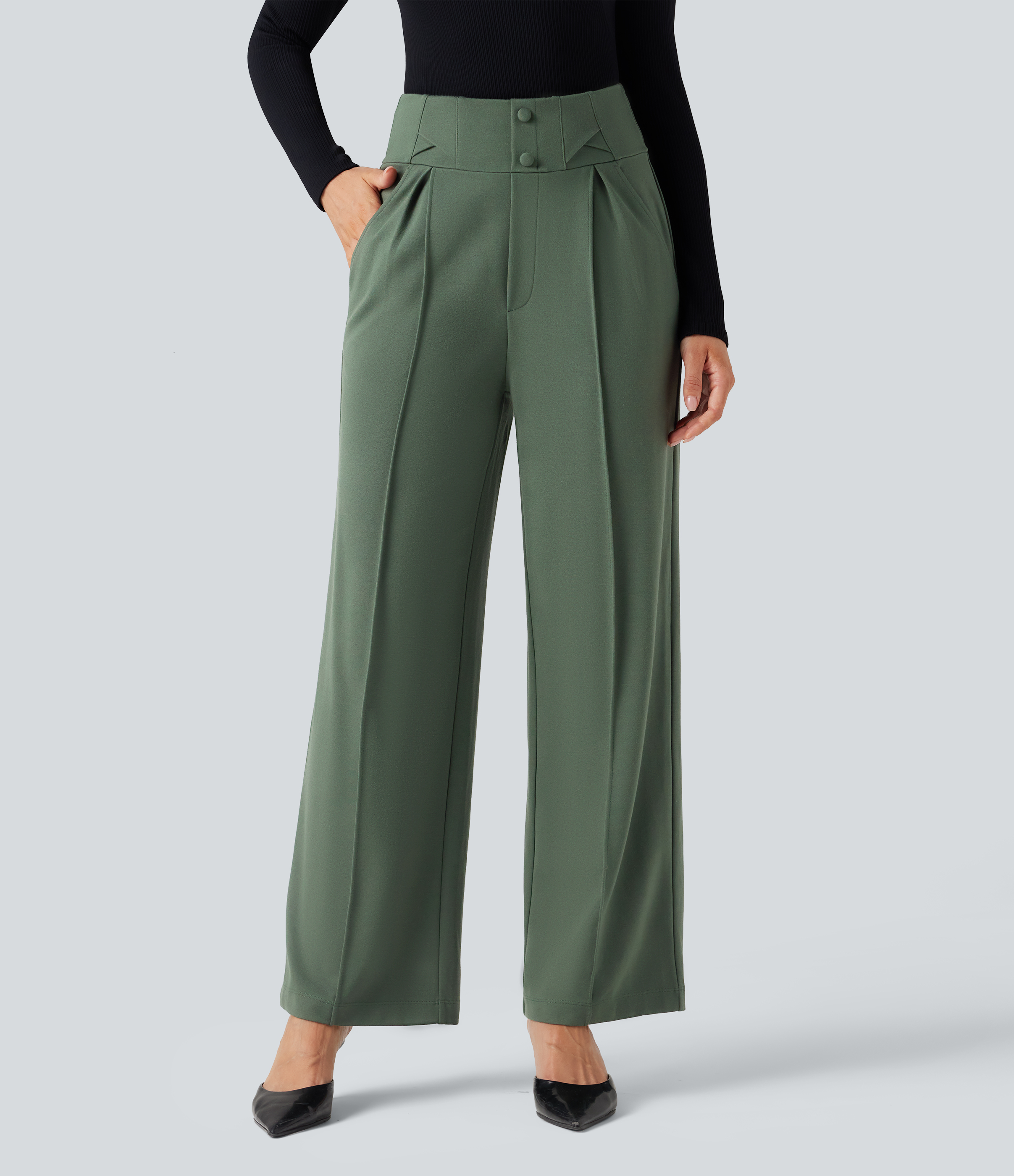 FlexHigh Waisted Straight Leg Work Pants with Pockets