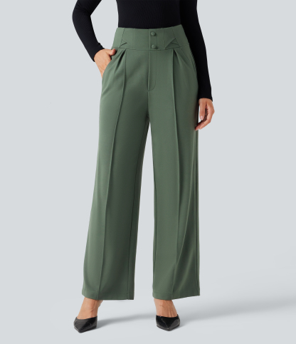 FlexHigh Waisted Straight Leg Work Pants with Pockets