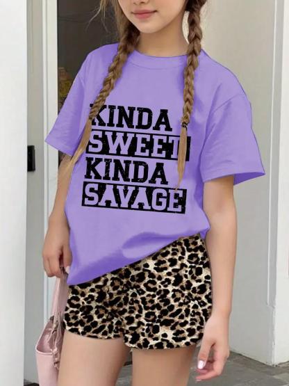 Girls Summer Fashion Creative Letter Pattern Printed Short Sleeve T-Shirt, Perfect for Outdoor Activities and Casual Comfort