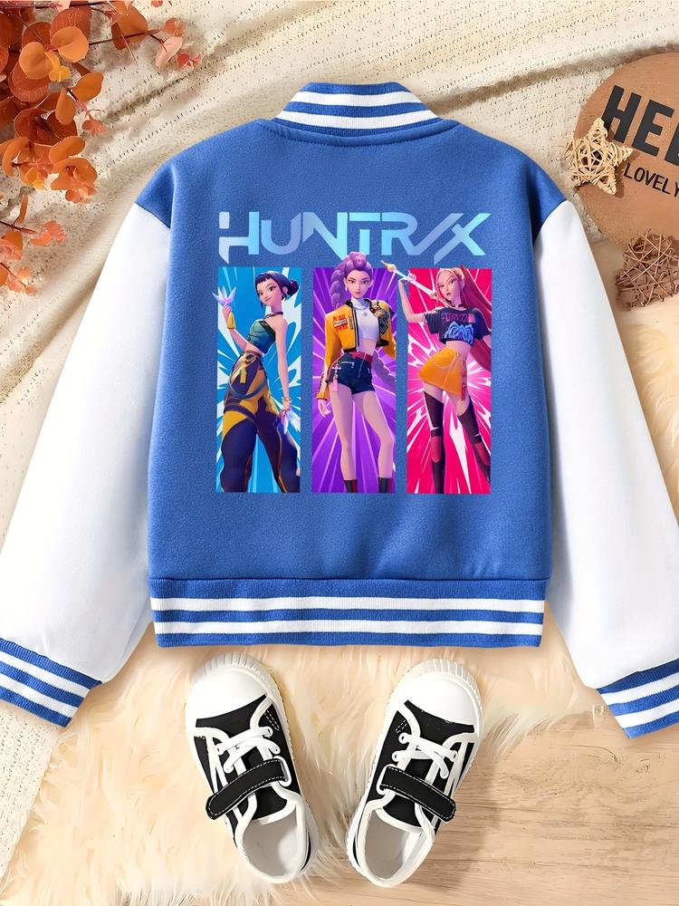 Girls Halloween Christmas Short Baseball Jacket, Casual Sports School Uniform, Elastic Fabric, Youth Fashion, Fall Winter Outerwear