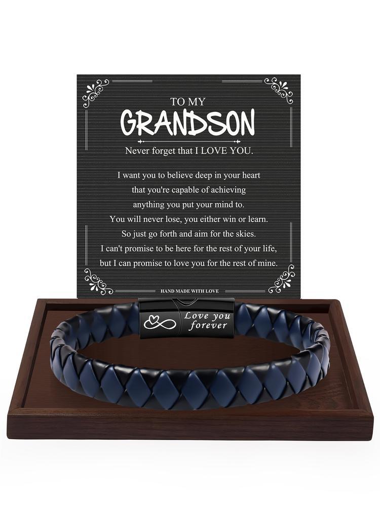 Knotted Infinity Bracelet for Grandson, Perfect Gift for Christmas & Birthdays, Stocking Stuff for Grandson, Stylish Artificial Leather Accessory for All Occasions