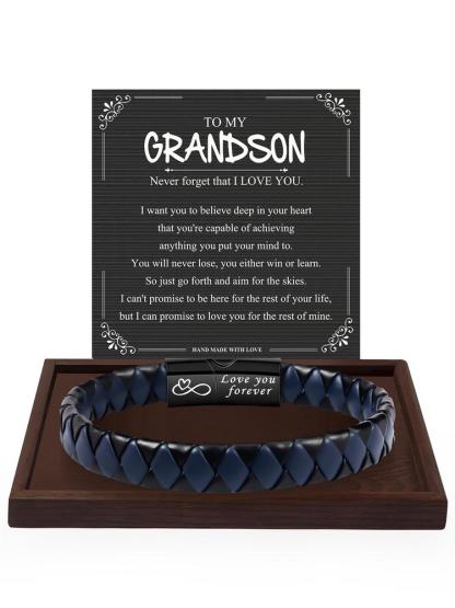 Knotted Infinity Bracelet for Grandson, Perfect Gift for Christmas & Birthdays, Stocking Stuff for Grandson, Stylish Artificial Leather Accessory for All Occasions