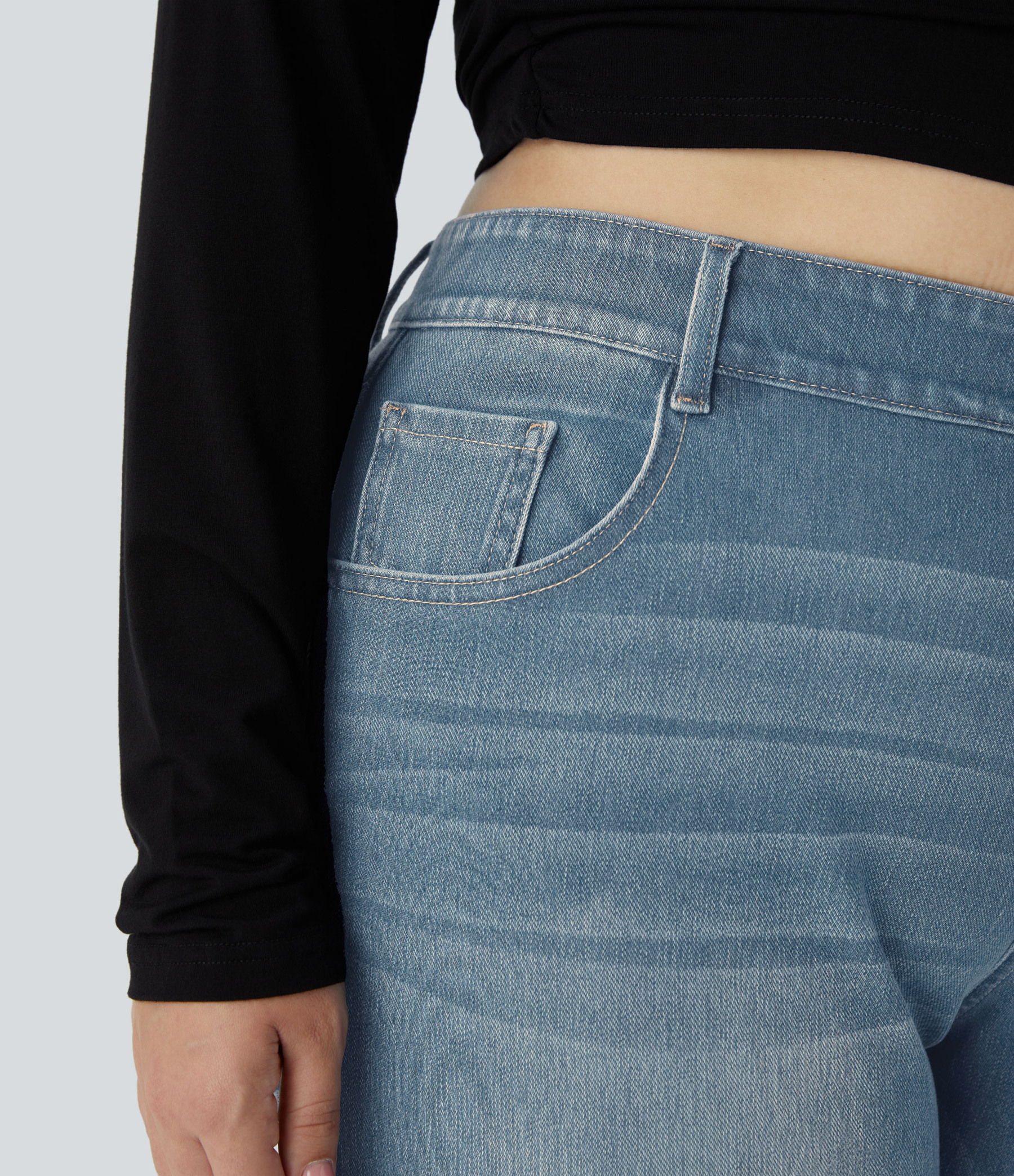 FlexHigh Waisted Pockets Straight Leg Washed Casual Plus Size Jeans