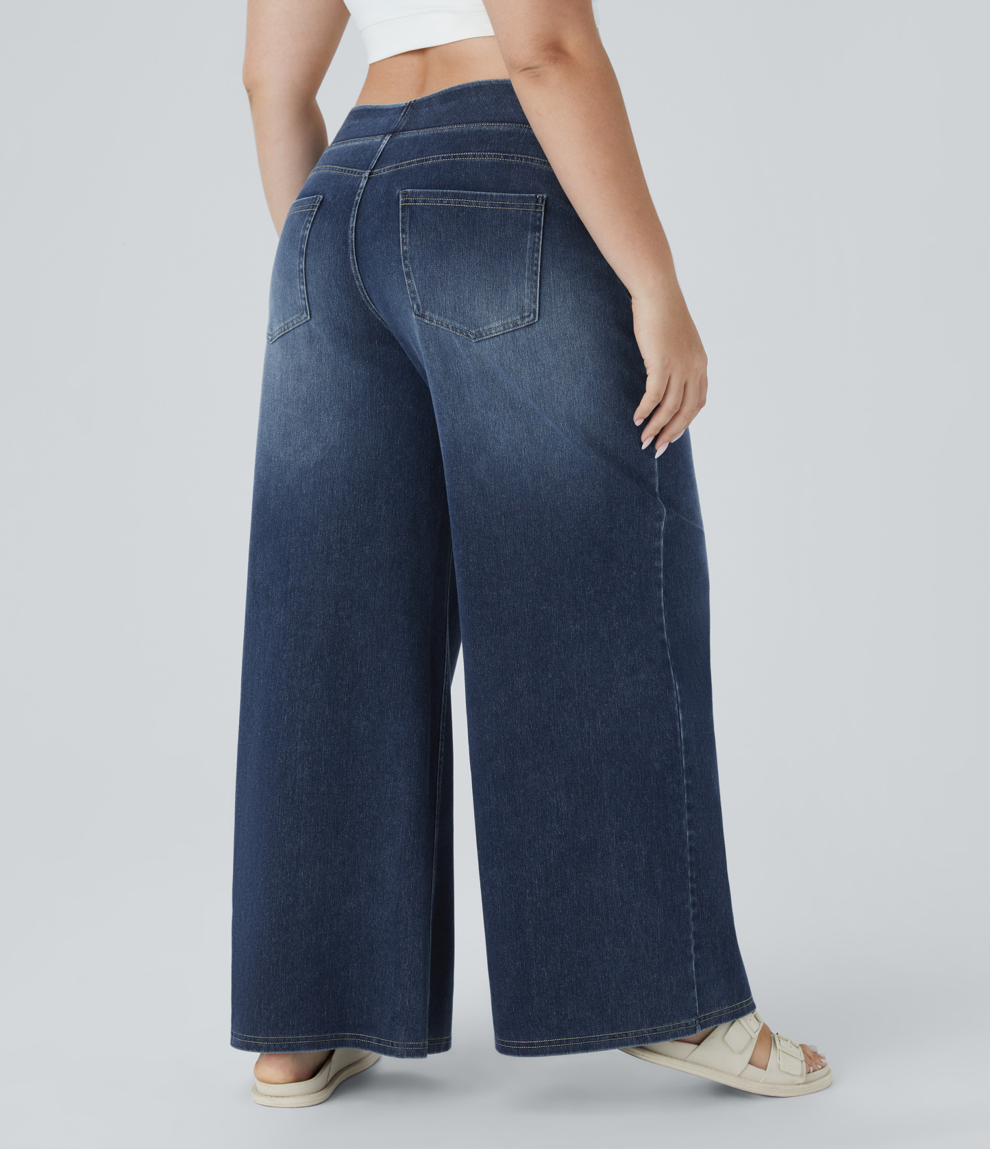 FlexHigh Waisted Pockets Baggy Wide Leg Washed Casual Plus Size Jeans