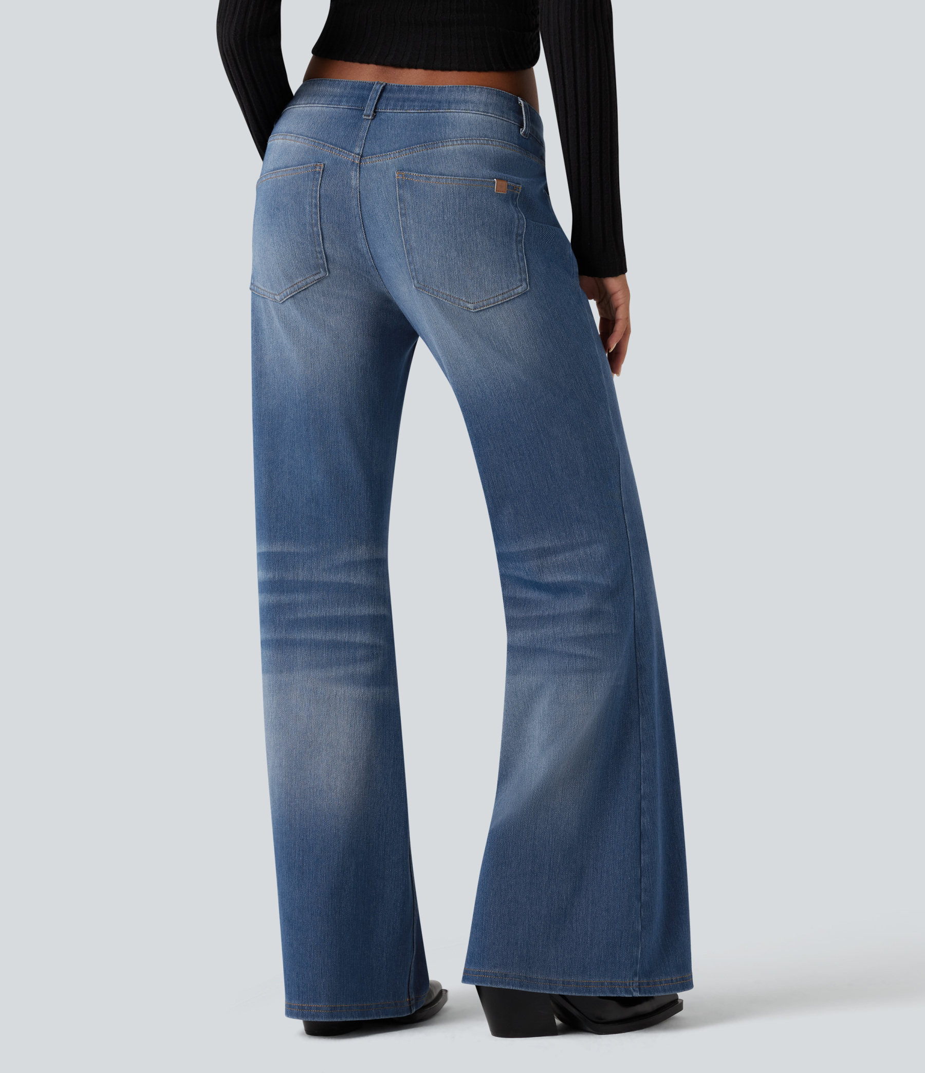 FlexLow Rise Flare Washed Casual Jeans with Pockets