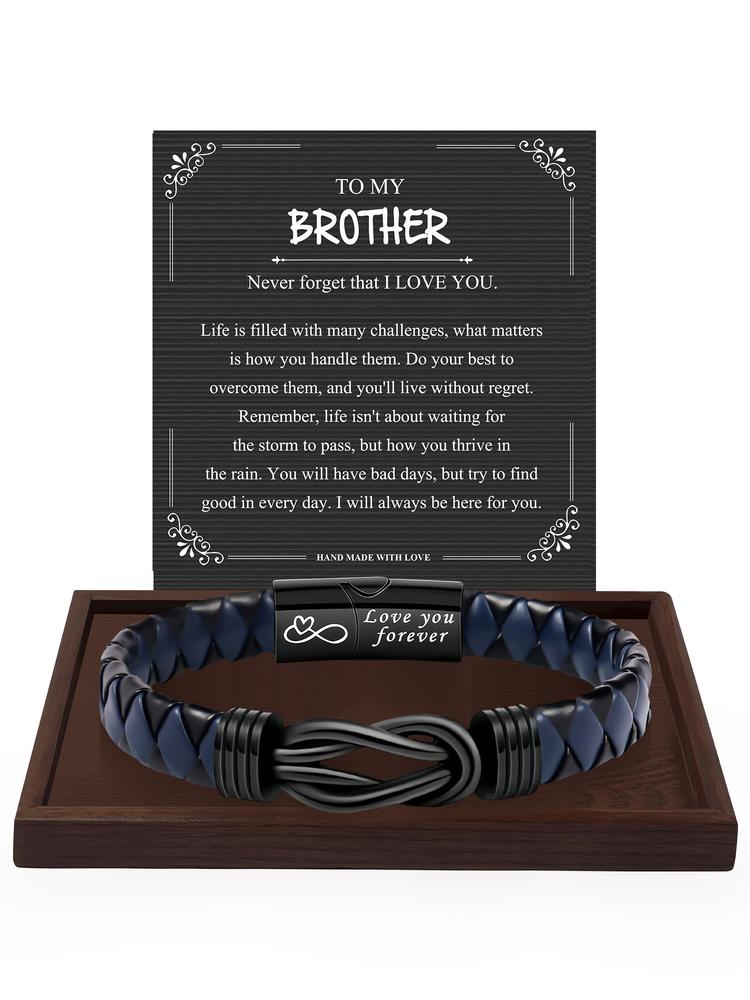 Christmas Gift Ideas for Brothers, Artificial Leather Bracelet & Necklace Set, Stocking Stuff for Brother, Casual All-Seasons Accessory for Him